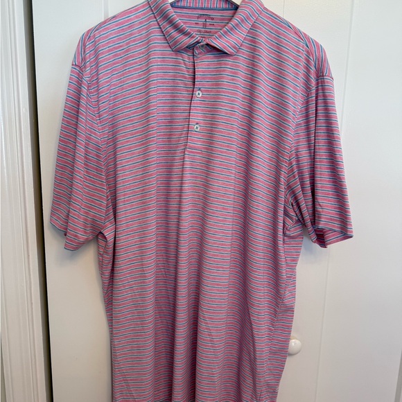 Johnnie-O Men's Carlos Top Shelf Striped Polo Shirt - Pink and Blue sz XL - Picture 2 of 6